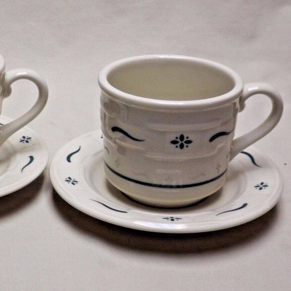 Longaberger Pottery Set of 2 Woven Traditions  Heritage Green Cups & Saucers - Picture 4 of 12